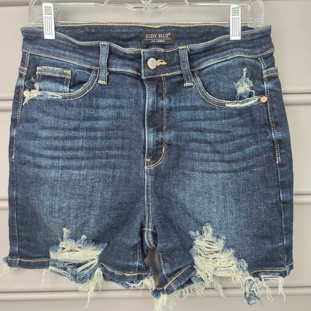 Judy Blue Dark Wash Distressed Denim Shorts